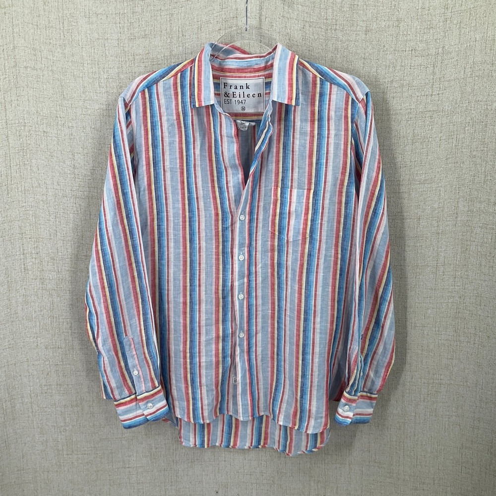 Frank & Eileen Eileen Shirt Womens M Multi-Color Linen Striped Coastal Classic